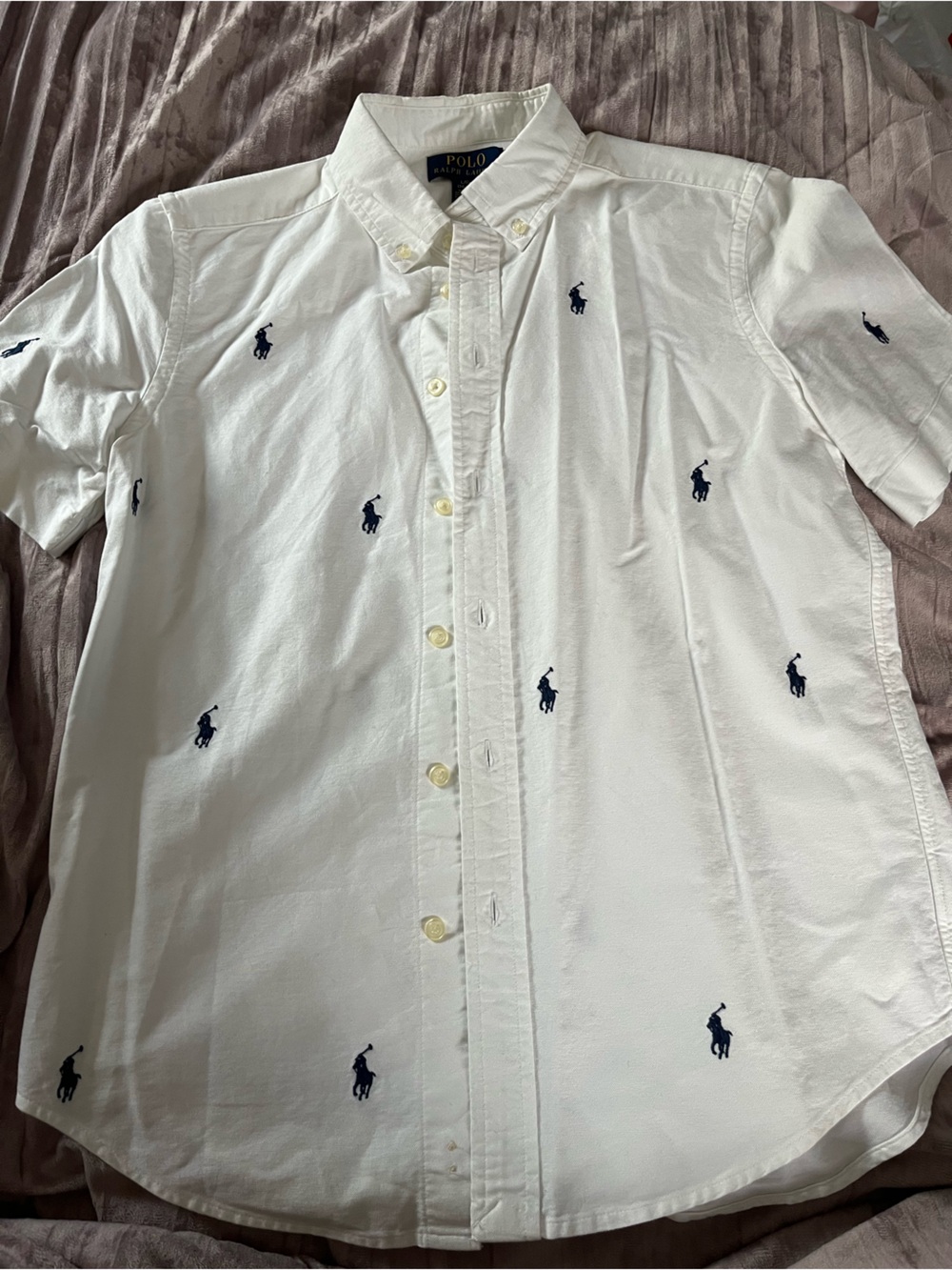 Polo by Ralph Lauren White Button-Down Shirt with Navy Pony Embroidery